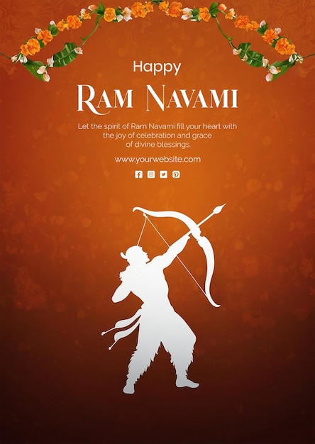 PSD ram navami concept shree ram with bow and arrow silhouette on orange texture background