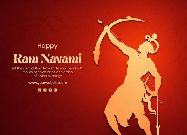 PSD ram navami concept shree ram with bow and arrow silhouette on red texture background