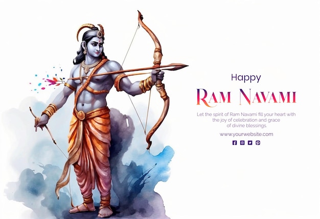 PSD ram navami watercolor concept shree ram holding a bow and arrow on white background