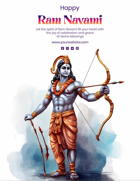 PSD ram navami waterverf concept shree ram met een boog en pijl op witte achtergrond