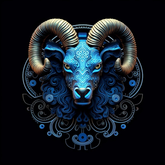 PSD ram sterrenbeeld goud en blauw op een zwarte achtergrond 3d rendering illustratie