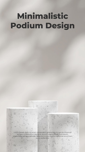 Rama Portretowa Minimalny Biały Marmurowy Podium Szablon Makieta Renderowania 3d Z Cieniem Na ścianie