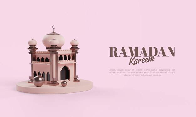 PSD ramadan 3d render with golden mosque illustration