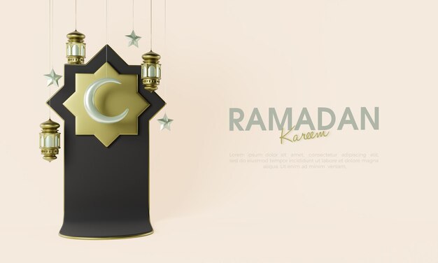 PSD ramadan 3d render z czarną gwiazdą w tle ilustracji