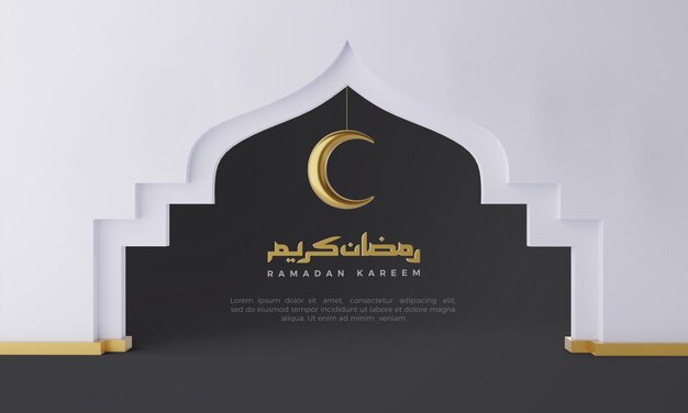 Ramadan 3d rendering background with golden archway and moon