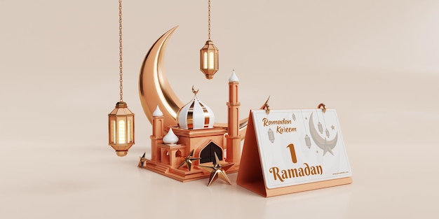 PSD modello di banner per social media ramadan 3d