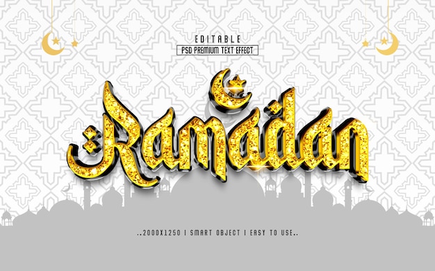 Ramadan testo 3d effetto stile con sfondo