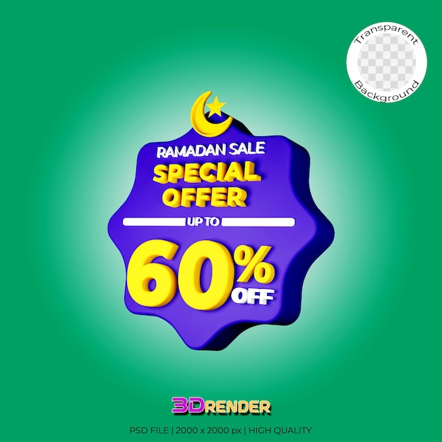 Ramadan 60 korting badge 3d illustratie