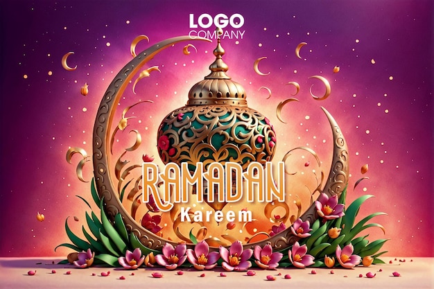 PSD ramadan achtergrond hangende 3d fullcolor luxe lantaarn met geometrische mandala halve maan