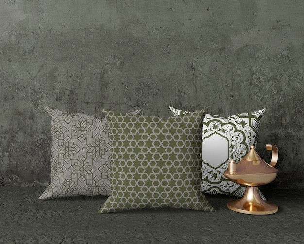 PSD ramadan arrangement mock-up with pillows