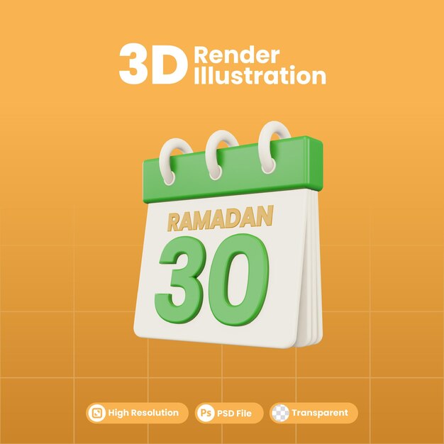 Illustrazione 3d del modello isolato numero 30 del calendario del ramadan