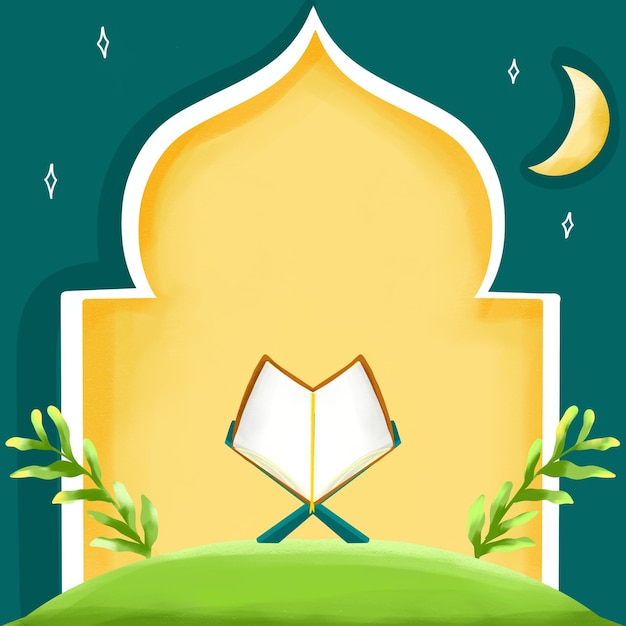 ramadan celebration social media post template with mosque background clip art of quran lantern