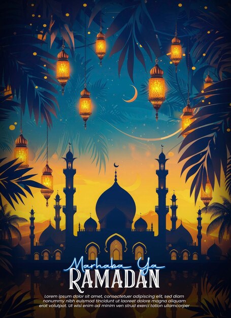 PSD ramadan dark theme poster template ramadan kareem social post template