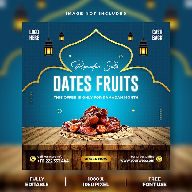 PSD ramadan dates fruits sale social media post template