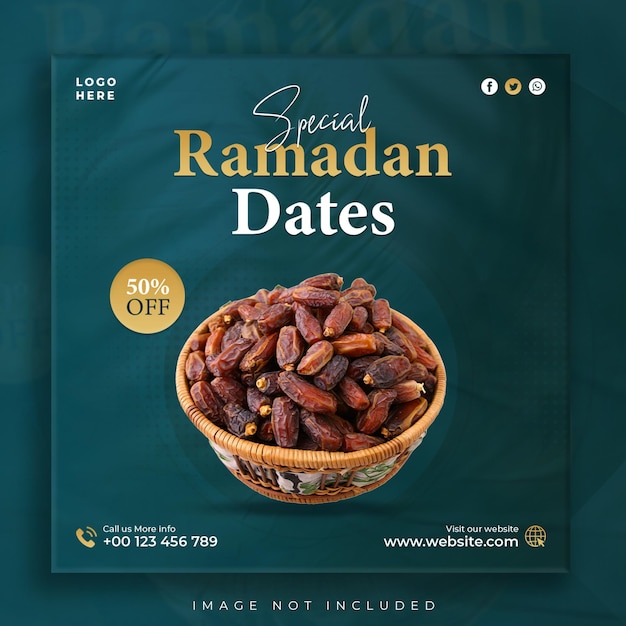 Даты Рамадана, фрукты, пост в социальных сетях, специальные даты, распродажа, шаблон баннера instagram