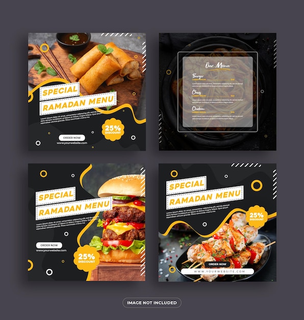 PSD ramadan delicious food menu and instagram post design collection