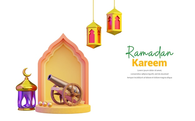 PSD ramadan deur lentern en kanon icoon op witte achtergrond 3d render concept voor ramadan evenement