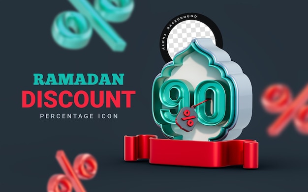 Ramadan and eid mega sale 90 percent discount special offer promotion poster or banner 3d render