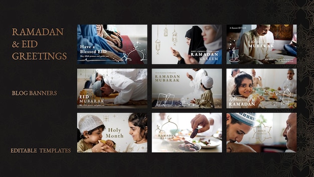 Ramadan en eid groeten psd banner set