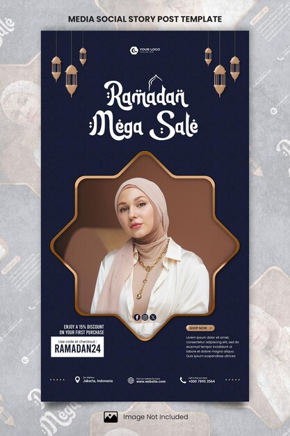 PSD modella di post di storia sociale per la vendita di moda di ramadan