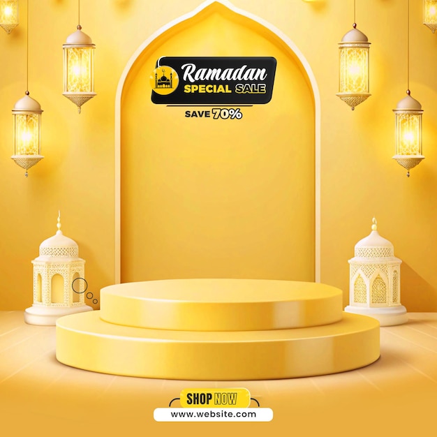 Ramadan Festive Sale Banner with Minimalist Podium Design
