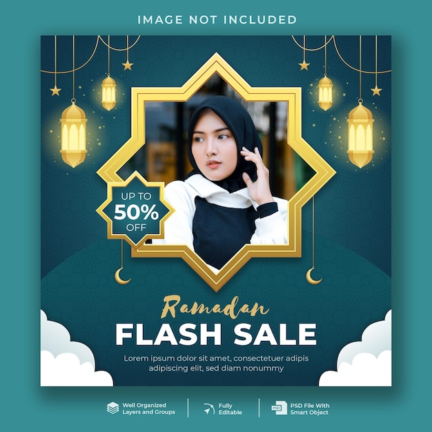 PSD ramadan flash sale social media post template