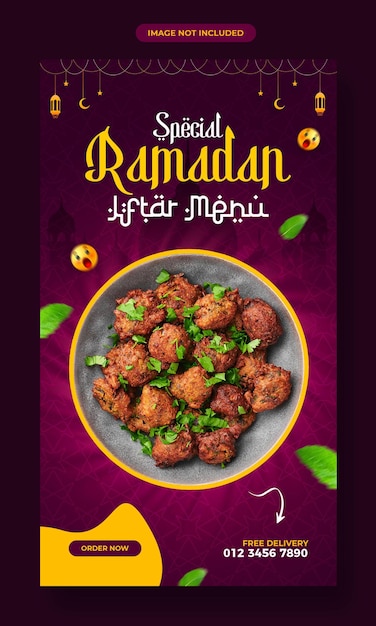 PSD modello di storie di instagram del menu del cibo del ramadan