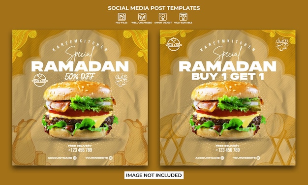 ラマダン フード メニュー ポスターまたはソーシャル メディアの投稿コレクション テンプレート