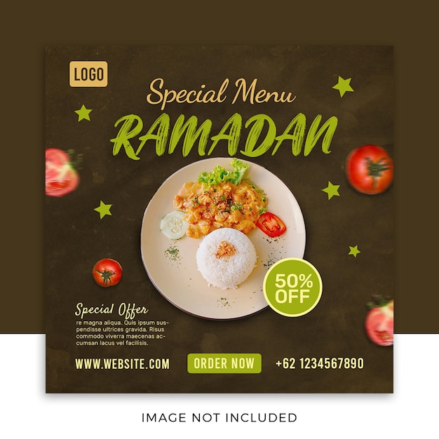 Modello di post sui social media modificabile per la vendita del menu del cibo del ramadan