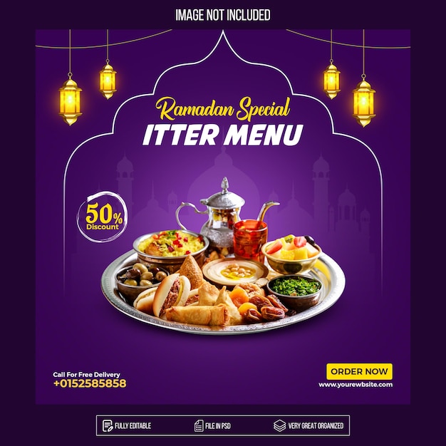 PSD ramadan food menu social media banner