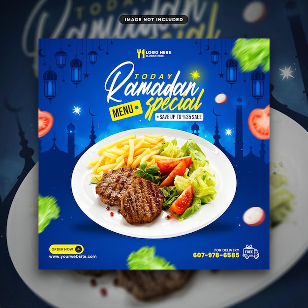 Modello di banner post sui social media del menu del cibo del ramadan