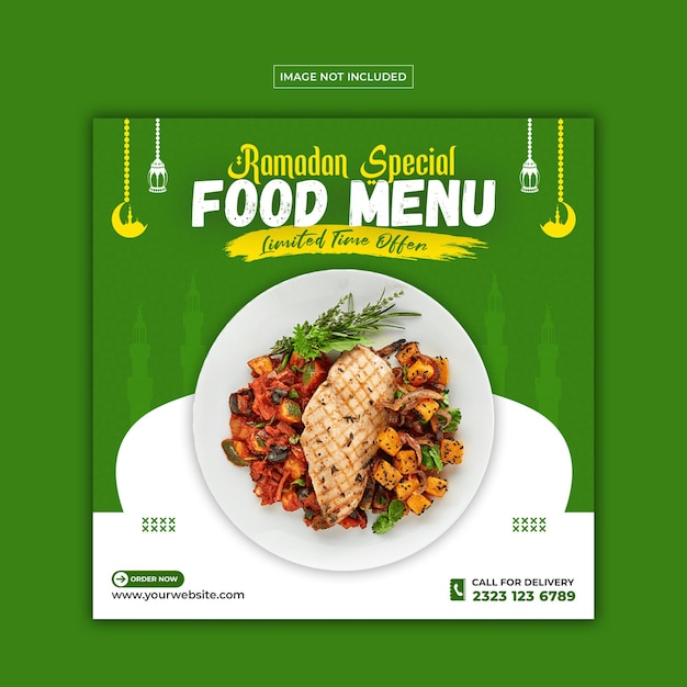 PSD modello di post sui social media del menu del cibo del ramadan psd premium