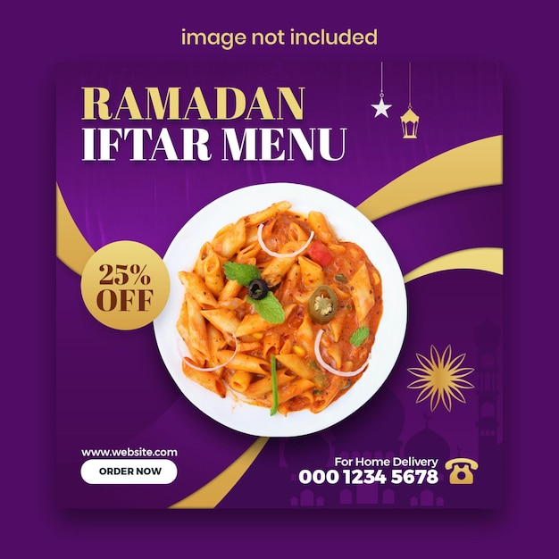 Modello di post sui social media del menu del cibo del ramadan