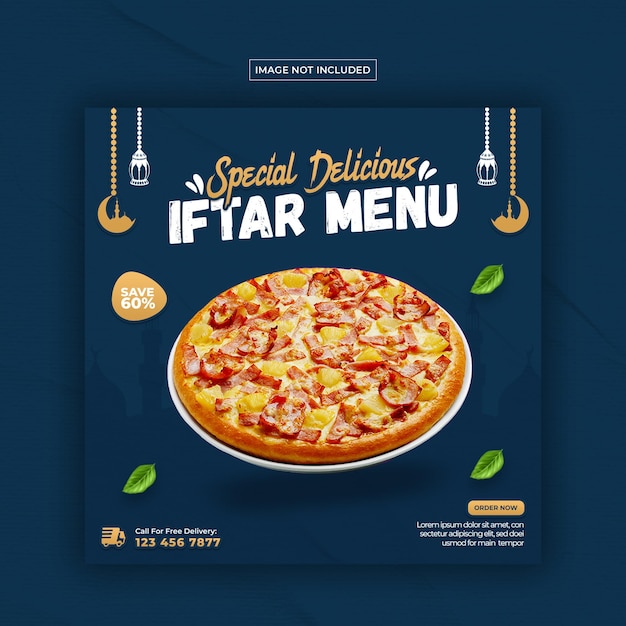 PSD modello di post sui social media del menu del cibo del ramadan