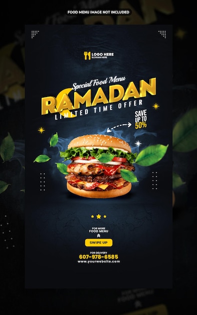 Шаблон истории в социальных сетях меню еды рамадан