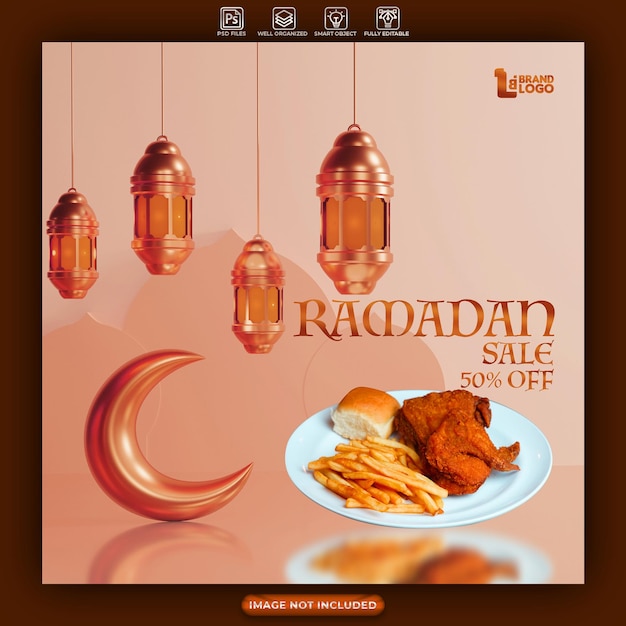 PSD modello di poster e banner di vendita di cibo per il ramadan