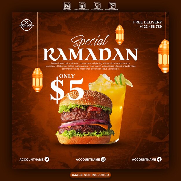 PSD ramadan food sale social media post template