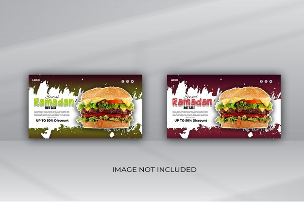 PSD design di banner web per la vendita di cibo per il ramadan