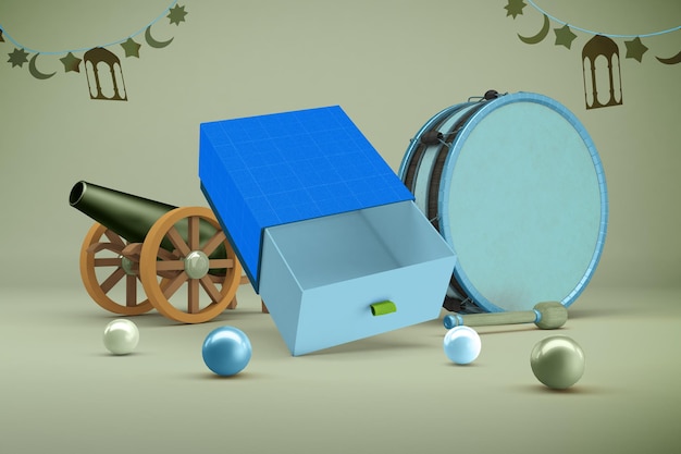 Ramadan gift box rendering in 3d design mockup