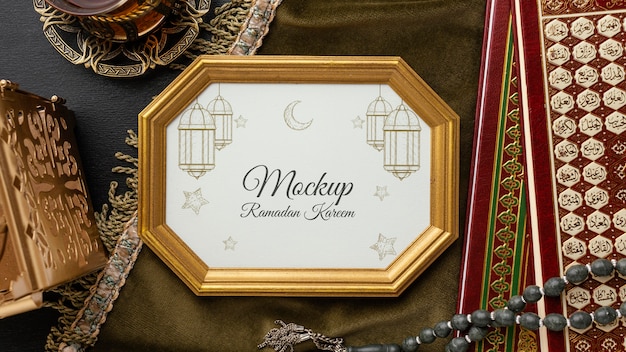 PSD ramadan golden frame mockup