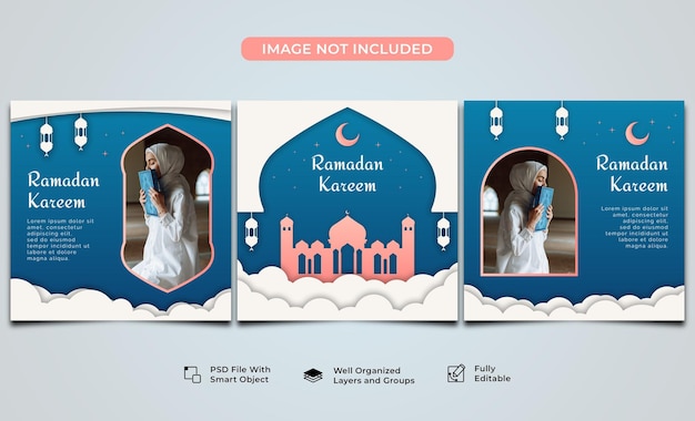 PSD ramadan greeting social media post template collection