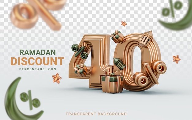 Ramadan I Szablon Transparentu Sprzedaży Eid Rabat 40 Procent Renderowania 3d Półksiężyc Latarnia Pudełko Na Prezent