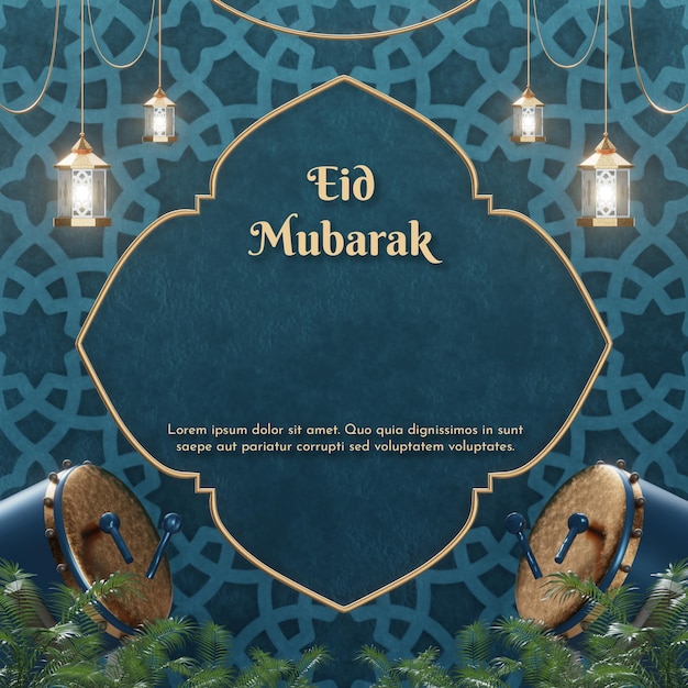 PSD ramadan iftar eid mubarak realistyczne islamskie tło niebieskie złoto psd