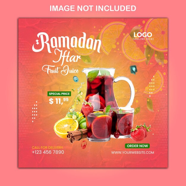 PSD banner post sui social media del succo di frutta di ramadan iftar