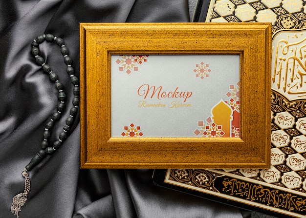 PSD ramadan islamic frame mockup top view