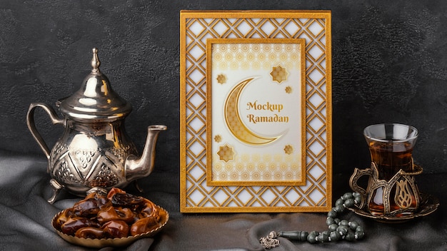 PSD ramadan islamic golden frame mockup