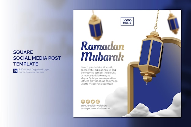 Modello di banner web ramadan per social media islamici post square