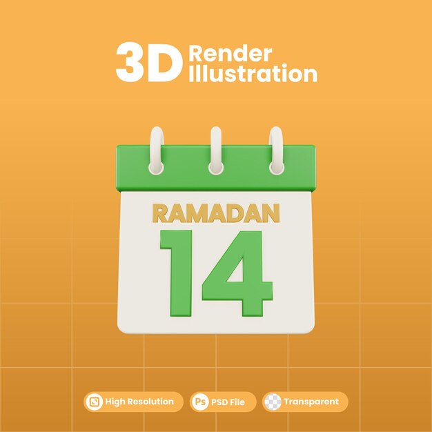 Ramadan Kalendarz Numer 14 Na Białym Tle Szablon Ilustracja 3d