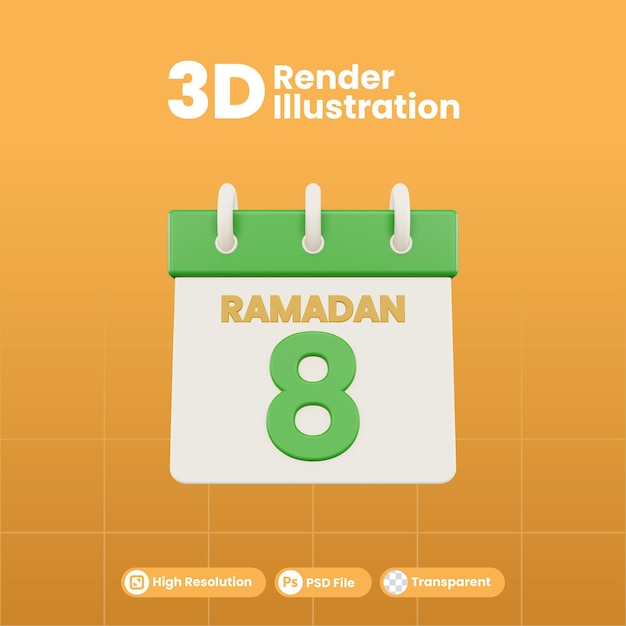 Ramadan Kalendarz Numer 8 Na Białym Tle Szablon Ilustracja 3d