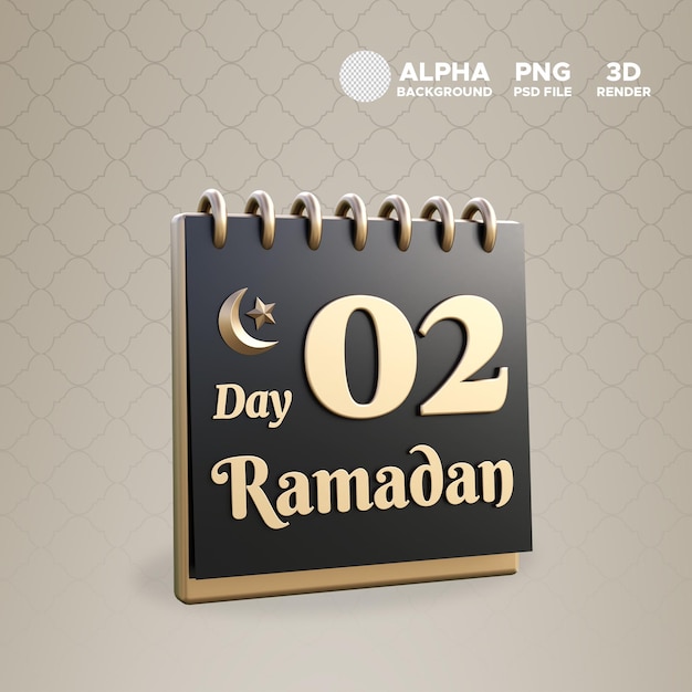 PSD ramadan kalenderdag 02 pictogram voor ontwerpillustratie 3d render geïsoleerd object